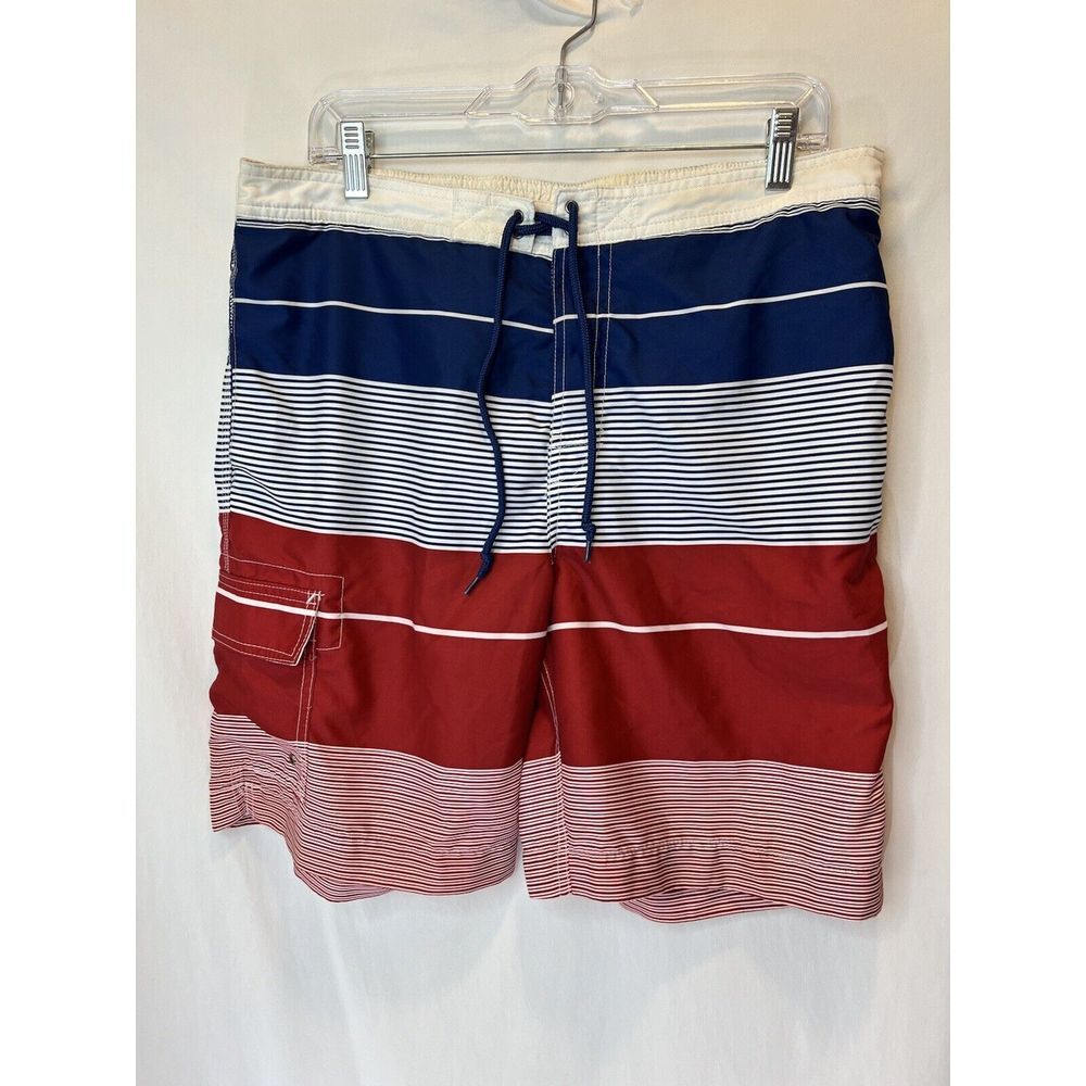 Chaps Men's Swim Trucks Board Shorts Size L Large Mesh Lined Red‎ White Blue